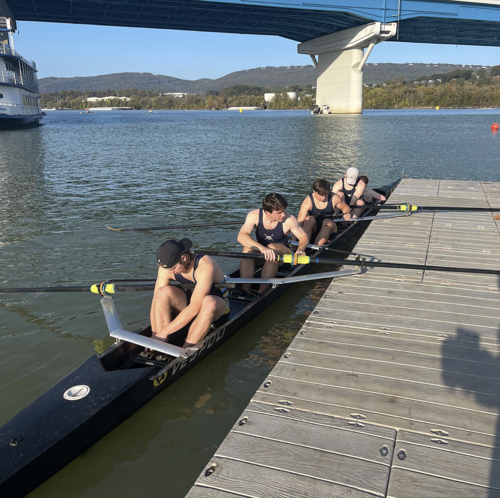 Marquette's men's four ties in at the dock before a race.