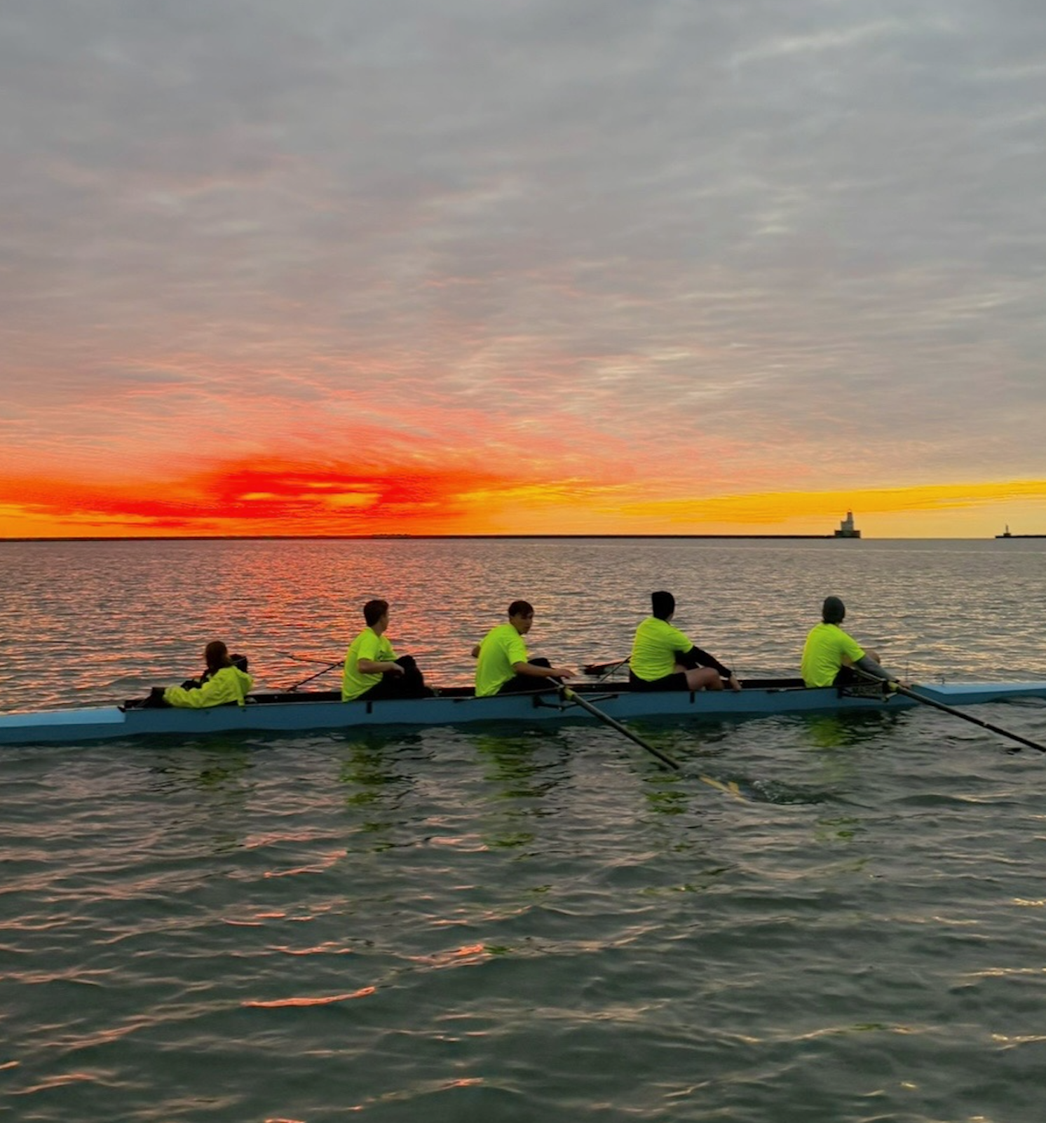 A Marquette eight rows past the Potawatomi tower at sunrise.